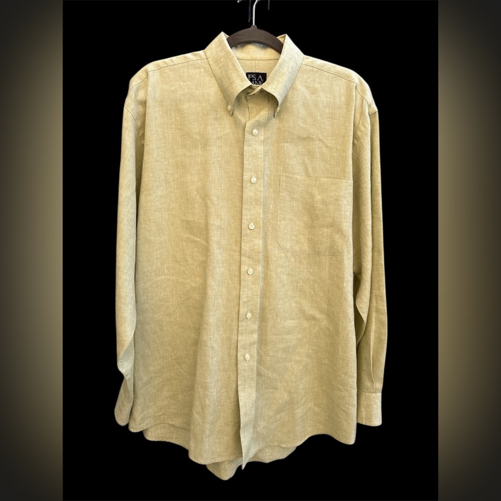 Jos. A Bank Traveler’s Coll. 100% LINEN Dress Shirt Men’s Sz Large Long Sl SPOTS